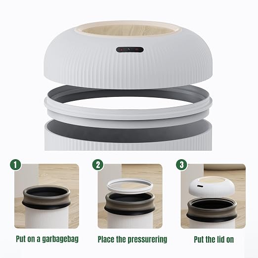 URALFA Bathroom Trah Can with Lid, Motion Sensor Trash Can Touchless | 3 Gallon Automatic Bathroom Garbage Can, Smart Trash Bin for Bedroom, Office, Restroom, Removable Legs, White and Gold