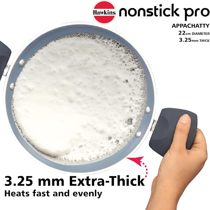 Hawkins Nonstick Pro 0.9 Litre Appachatty, Mini Kadhai, Appachatti, Appachetty, Appam Pot Maker, Deep Fry Pan with Glass Lid, Granite Kadai