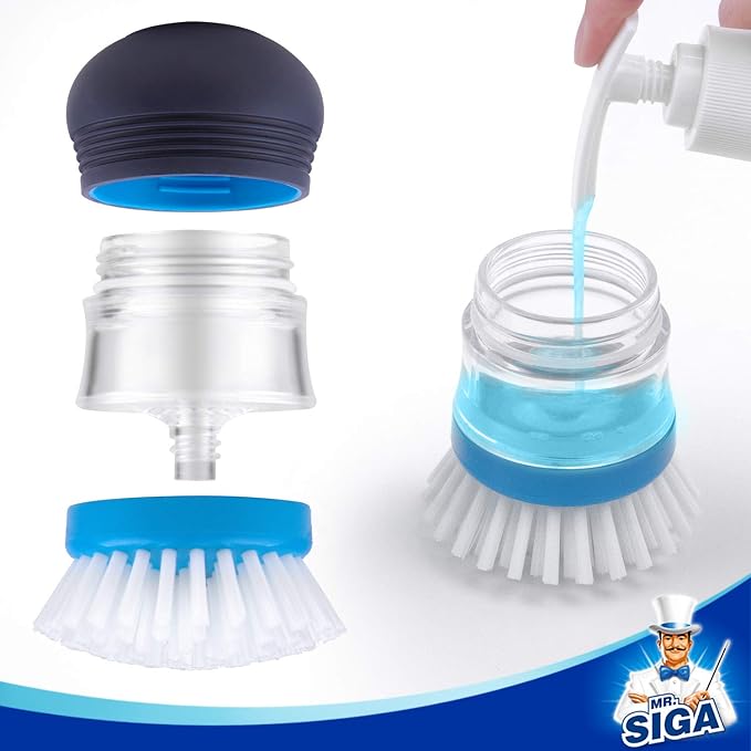 MR.SIGA Soap Dispensing Palm Brush, 2 Pack, Navy/Blue | Dish brush with soap dispenser, palm scrubber, palm scrub brush, ideal for kitchen and dishes cleaning