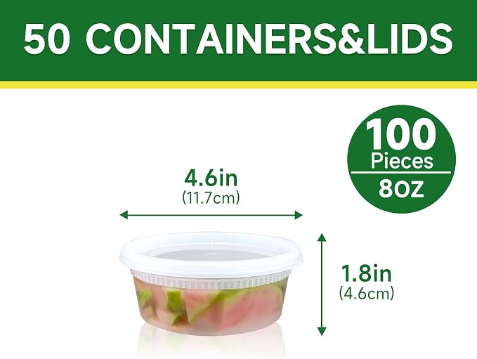 Dealusy 50 Set 8 oz Deli Containers with Lids | Leak-Proof BPA Free Plastic Take Out Bowls, Food Storage Containers for Takeout, Freezer, Microwave & Dishwasher Safe