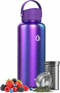 32 oz Ceramic Lined Tea Infuser Travel Tumbler, Micro-Mesh Stainless Steel Infuser, Pure Taste Ceramic Interior, Triple Insulated 12hr Hot Cold, Dual Sip & Straw Lid, Scratch-Resistant