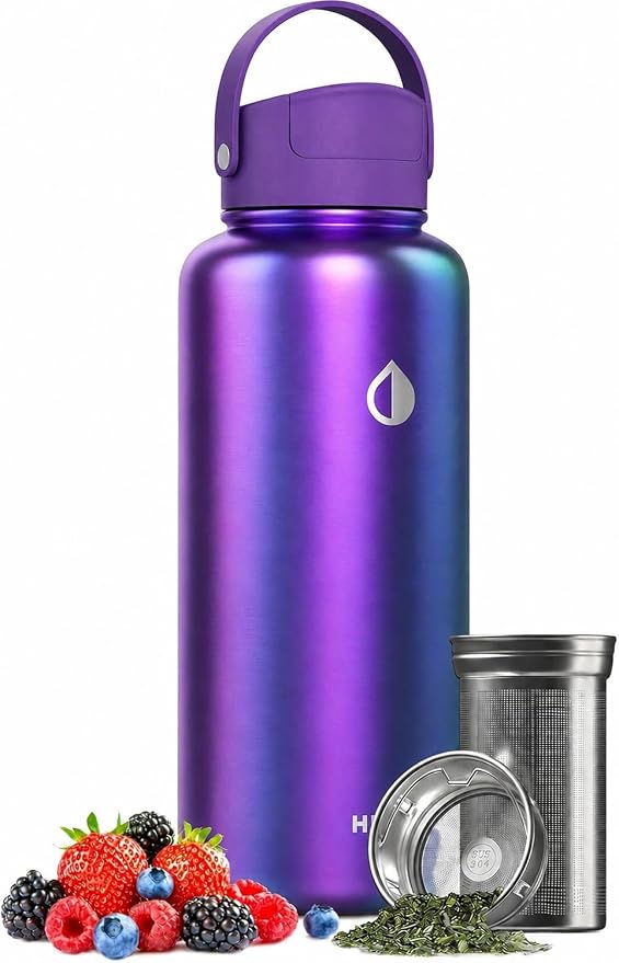 32 oz Ceramic Lined Tea Infuser Travel Tumbler, Micro-Mesh Stainless Steel Infuser, Pure Taste Ceramic Interior, Triple Insulated 12hr Hot Cold, Dual Sip & Straw Lid, Scratch-Resistant