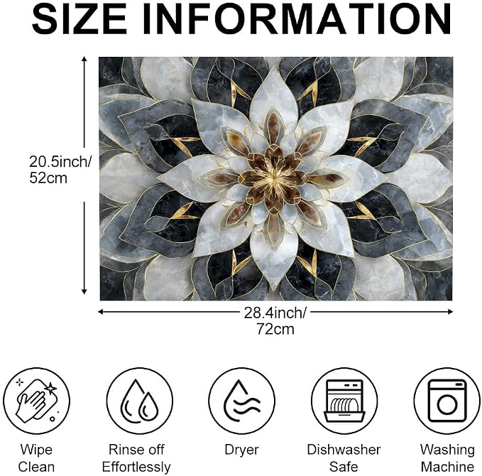 Floral Mandala Stove Top Cover 28.35x20.47 in Non Slip Mat | Heat Resistant Cooktop Protector Mat with Non-Slip Backing, Scratch Protection and Countertop Drying Mat.
