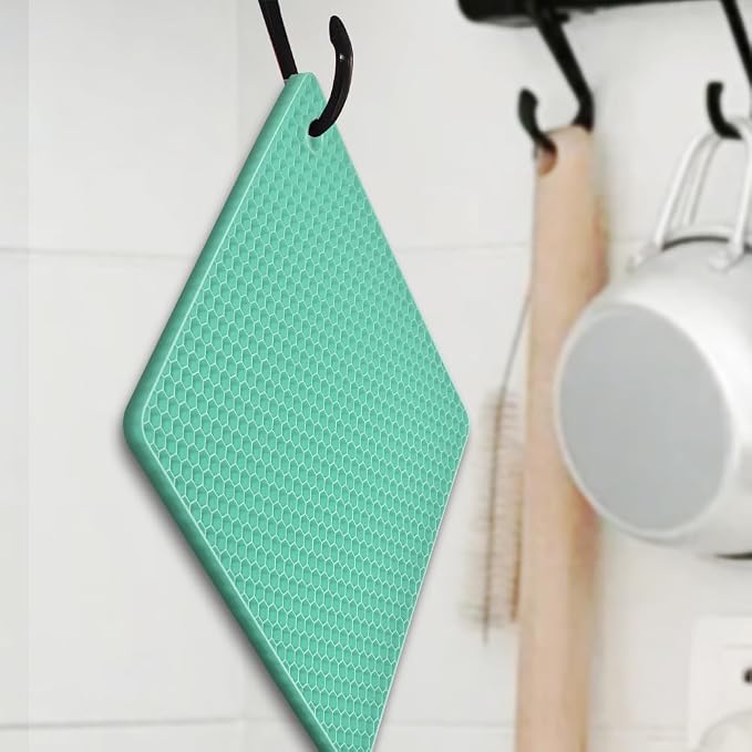 homEdge Silicone Square Trivets Mat, 6 Packs Multipurpose Non Slip Heat Resistant Pot Holder-Mint Green