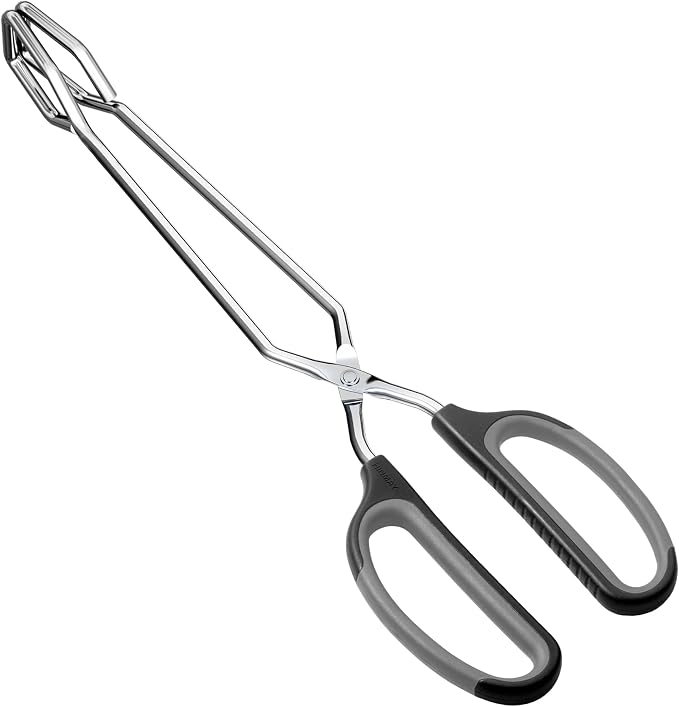HINMAY Scissor Tongs with Comfort-Grip Handle 12-Inch Cooking Tongs | Black Handle