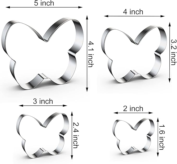 Butterfly Cookie Cutter Set in Assorted Sizes - 5 Inch, 4 Inch, 3 Inch, 2 Inch - 4 Piece - Stainelss Steel