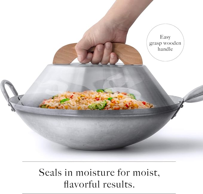 Aluminum Wok Dome Cover for 14" Hand Hammered Wok, 13 inch Flat Wok Lid
