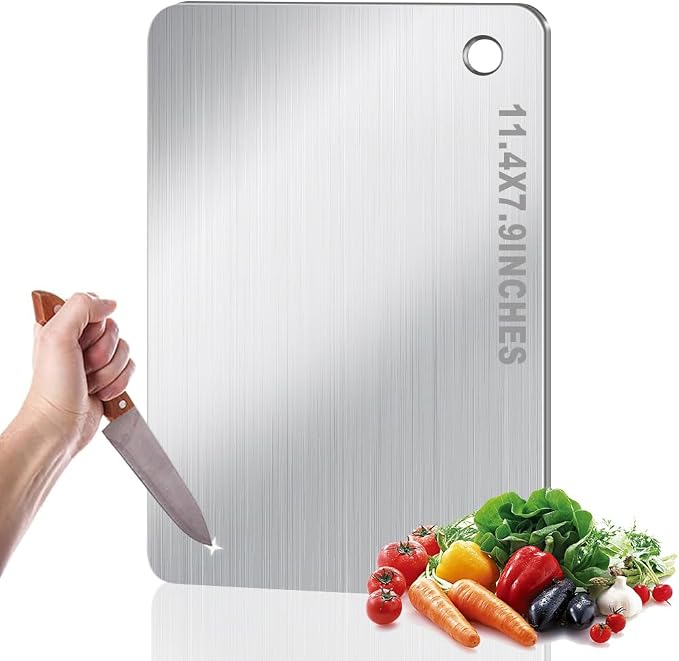 Titanium Cutting Board for Kitchen, Metal Non Stick Chopping Board | Upgrade Double Sided Food-Grade Titanium Board for Meat Cheese Vegetable 11.4*7.9 Inch