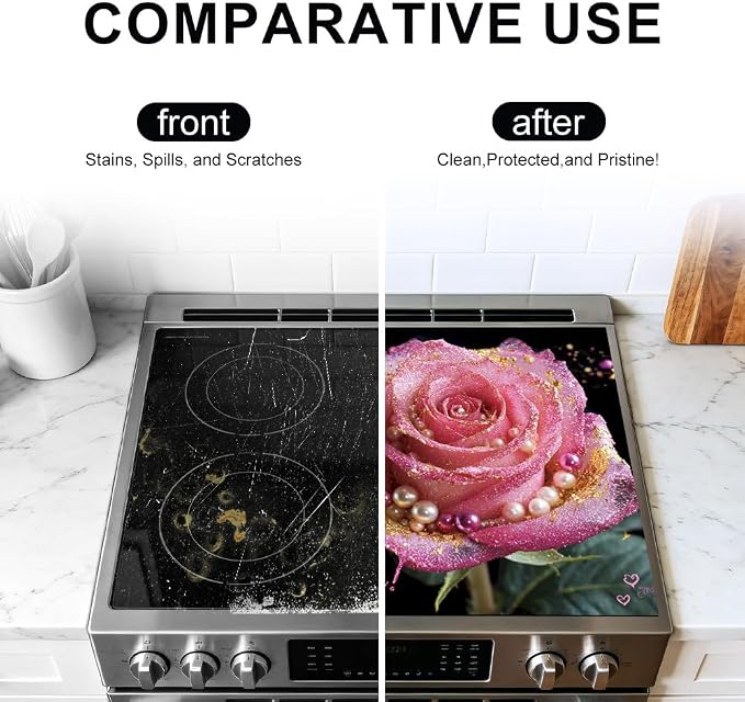 Valentine Rose Stove Top Cover 28.35x20.47 in Non Slip Mat | Heat Resistant Cooktop Protector Mat with Non-Slip Backing, Scratch Protection and Countertop Drying Mat.