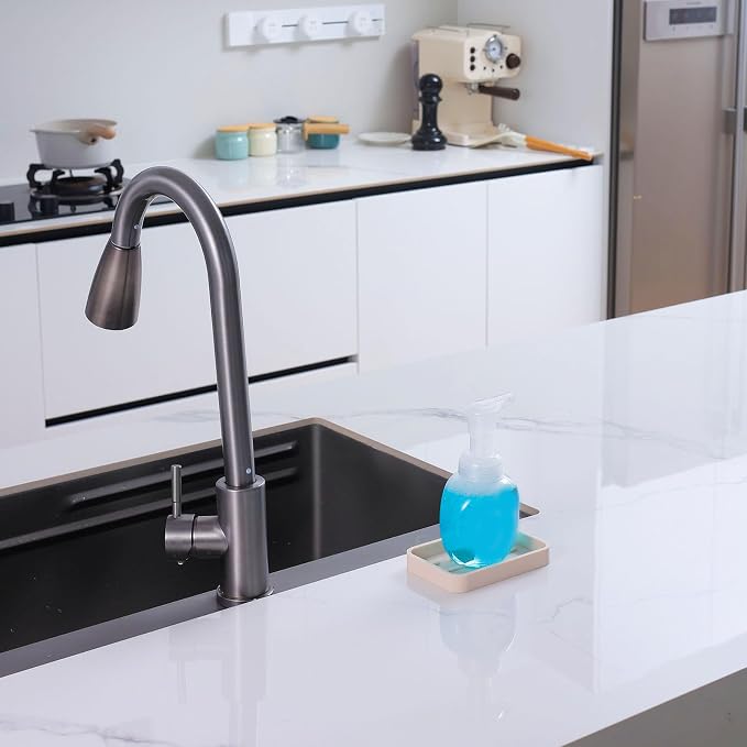 MicoYang Silicone Kitchen Sink Organizer Tray for Multiple Usage,Easy Clean Sponges Holder for Kitchen Bathroom Counter or Sink,Dish Soap Dispenser,Scrubber,Bottle,Cup Tapioca 4.9”x 3.2”