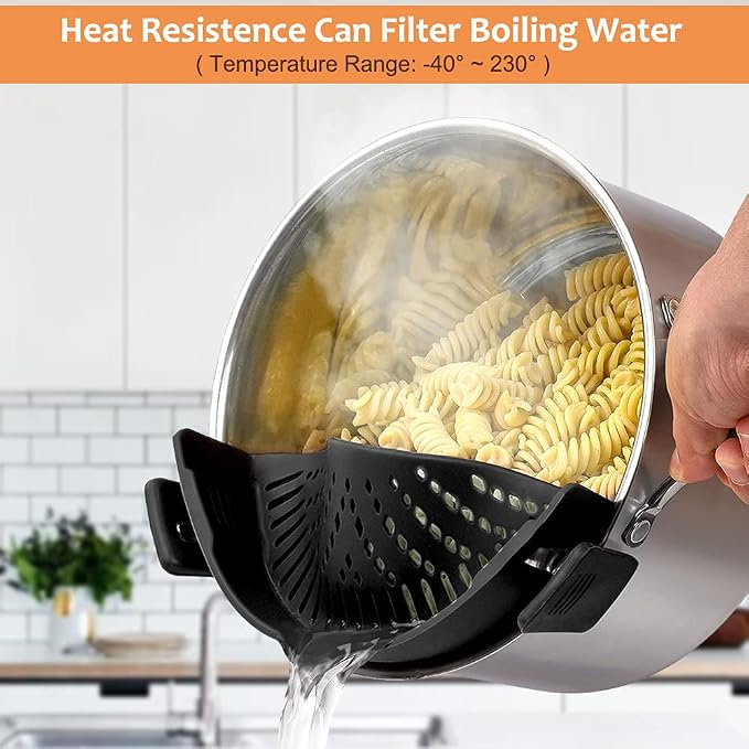 YEVIOR Clip on Strainer for Pots Pan Pasta,Silicone Food Pan Strainer | 2 Pack Food-grade BPA-free,Kitchen Food Strainer for Spaghetti, Pasta,Vegetable Fruits Fits All Bowls and Pots