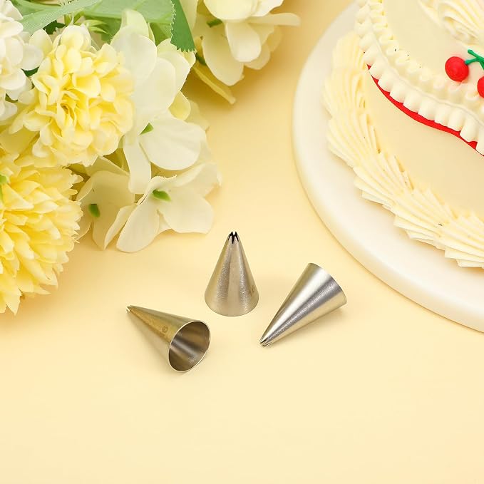 3 Pieces Cake Decrorating Tip #16, Cake Piping Tips Open Star Icing Pipings Tip Seamless Icing Tips Stainless Steel Cupcake Piping Tipes for Frosting Macarons Dessert Cakes Decorations