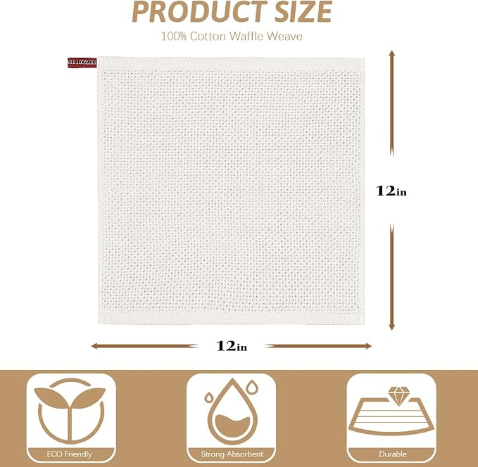 Nialnant 6 Pack Kitchen Towels, 100% Cotton Waffle Weave, 12x12 Inches | Absorbent Quick Drying Dish Rags, Dish Cloth for Washing Dishes, Multipurpose Cleaning Rags