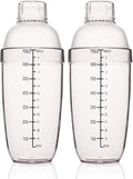 2 Pcs Plastic Cocktail Shaker,Drink Mixer Hand Shaker Cup with Scales,Bar Tool Transparent (24 oz / 700cc)