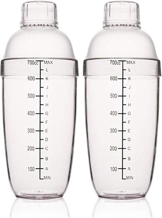 2 Pcs Plastic Cocktail Shaker,Drink Mixer Hand Shaker Cup with Scales,Bar Tool Transparent (24 oz / 700cc)