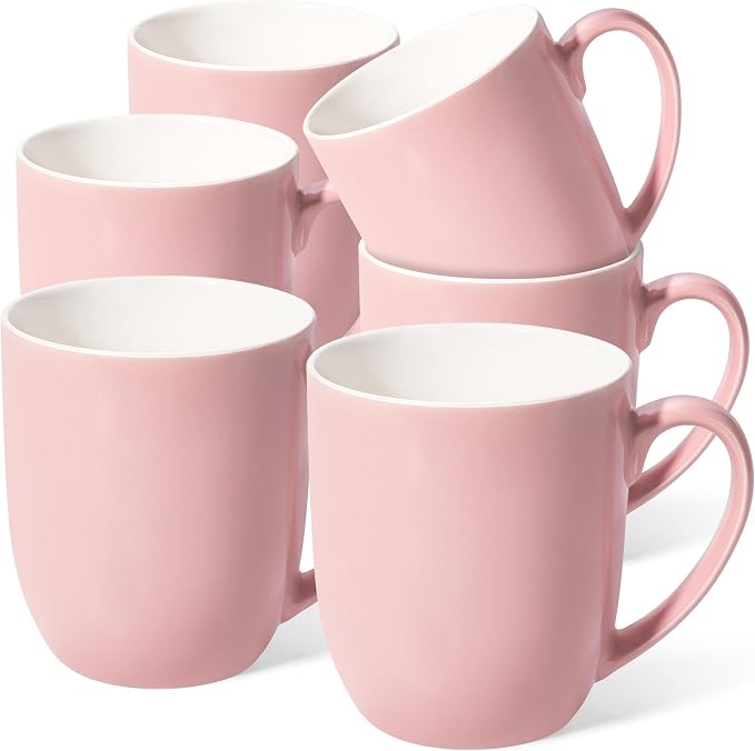 Urbanstrive 16 oz Large Coffee Mugs Set of 6 Ceramic Coffee Mug White Coffee Cups Tea Cups Idea Gift for Women Men House Warming Gifts New Home Office, Pink 6 Pack