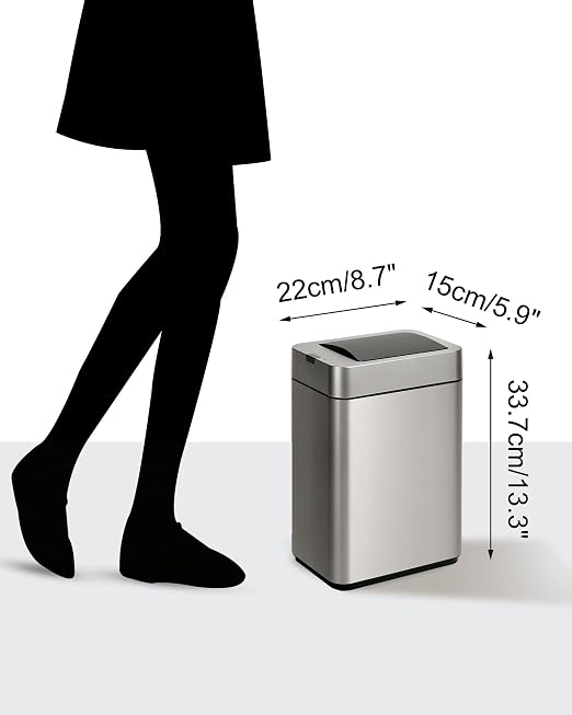ELPHECO Slim Bathroom Trash Can with Lid 2.6 Gallon Smart Trash Can Silver | Motion Sensor Butterfly Lid Garbage Can Automatic Stainless Steel Wastebasket Bathroom Decor for Bedroom Office Toilet