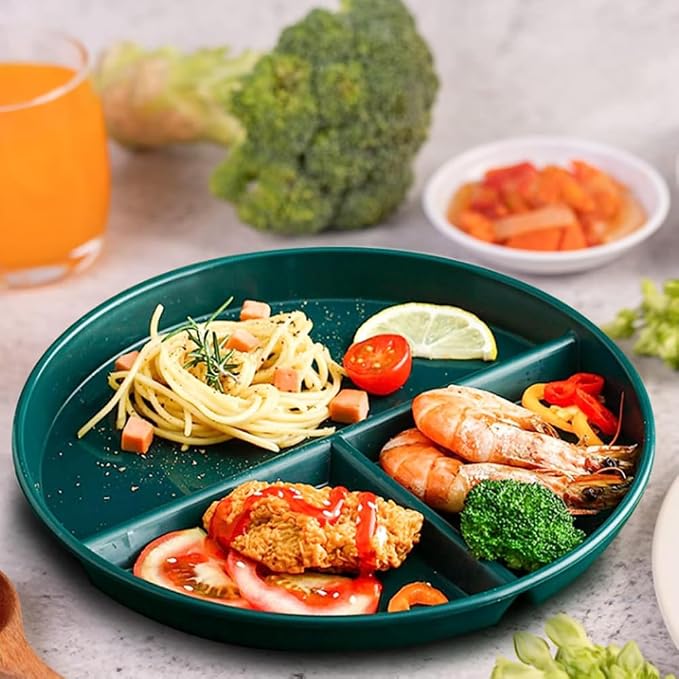 PUPOPIK 9" Unbreakable Divided Plates Set of 5, Wheat Straw Plate Reusable Dinnerware Portion Control Plate, Round Bariatric Plastic Plate for Kids Adults, BPA-free, Dishwasher Safe
