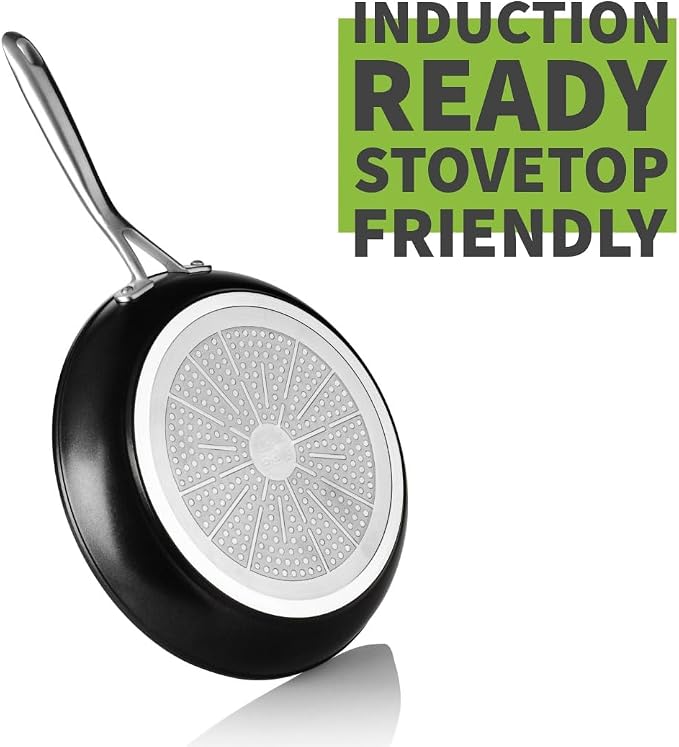 TECHEF - Onyx Collection 10-Inch Nonstick Frying Pan Skillet, PFOA-Free, Dishwasher Oven Safe, Stainless Steel Handle, Induction-Ready, Made in Korea (10-inch)