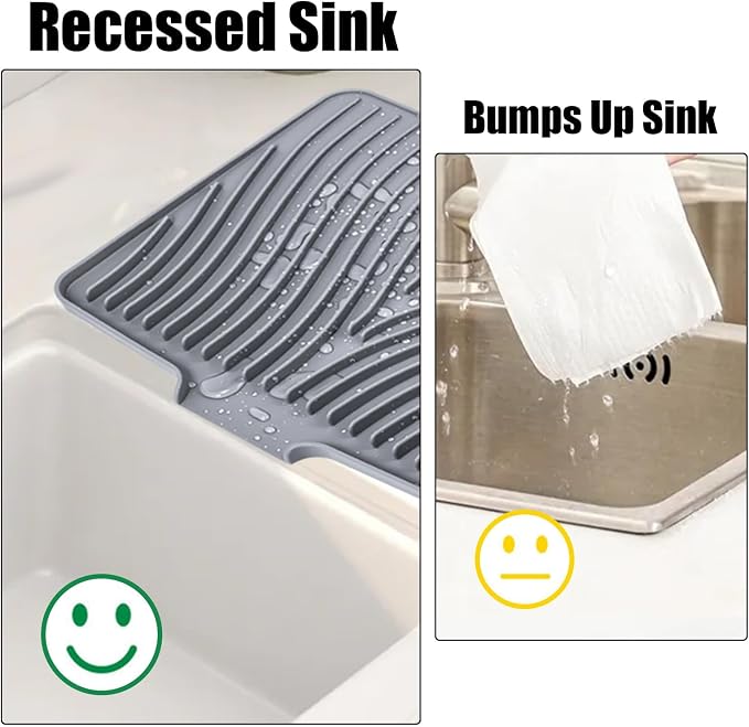 TIKNIK Silicone Dish Drying Mat for Kitchen Counter, Grey-1pcs, 20" x 15" | Heat Resistant & Non-Slip Dish Drain Pad with Built-In Drain, Dishwasher Safe, Quick-Dry, Hangable & Roll-Up for Storage