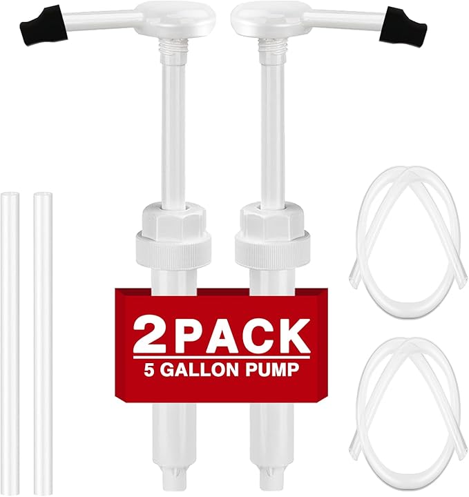 2 Pack 38-400 1 oz 5 Gallon Pump Dispenser with 50cm Extended Tube | Pump for Large Gallon Bucket, Cap to Avoid Dripping, Great for Shampoo, Conditioner, Bleach Liquid, Laundry, Detergent, Oil