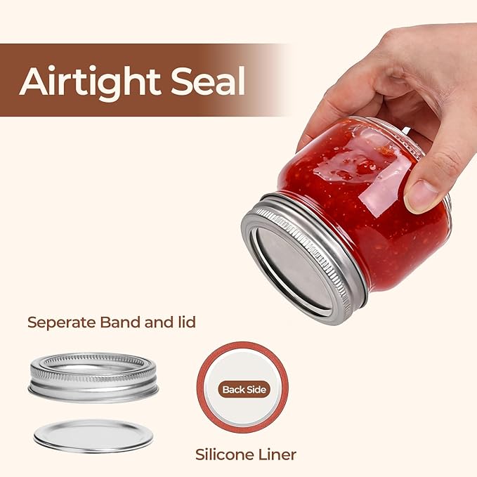 ComSaf 8 oz Square Mason Jars, 6 Pack Small Regular Mouth Jars with Lids | BPA-Free Materials, Half-Pint Portions, Small Jam, Jelly, Honey Sample, Spice Rack, DIY Candles, For Big Canning Project