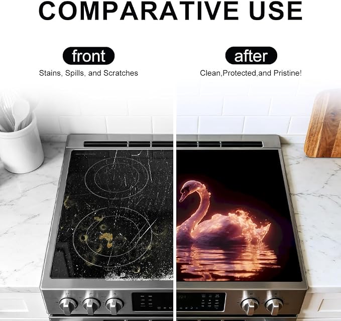 Glowing Swan Stove Top Cover 28.35x20.47 in Non Slip Mat | Heat Resistant Cooktop Protector Mat with Non-Slip Backing, Scratch Protection and Countertop Drying Mat.