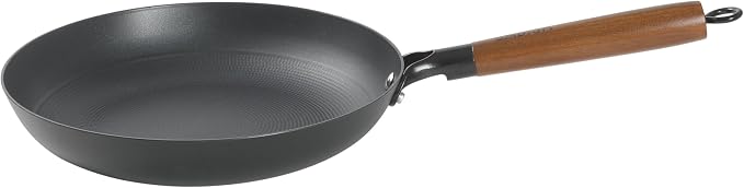 Babish 11 Inch Cast Iron Skillet with Wooden Handle, Pre-Seasoned Nonstick Pan with Honeycomb Textured Cooking Surface, Induction Oven Safe Skillet for Searing, Frying Eggs, Steak and Stir Fry