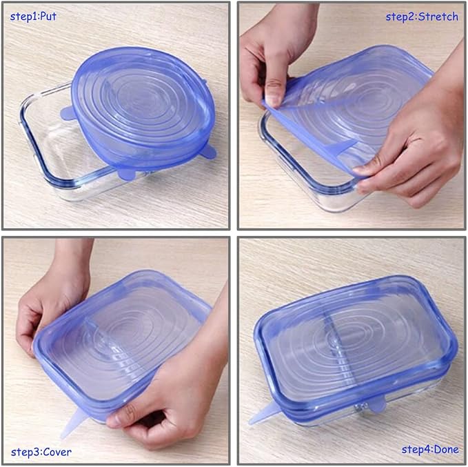 12 pcs Silicone Stretch lids set, 6 Sizes, Reusable Food Storage Covers ，Silicone Bowl Covers，Flexible to Fit All Shape of Containers，Food Cover to Keep Food Fresh (green,yellow)