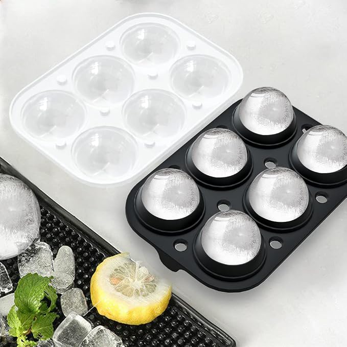 2 Pack Ice Cube Tray, 2" Sphere Ice Ball Mold with Lid & Large Square Maker | Perfect for Whiskey, Cocktails, Bourbon, and Homemade Drinks, Creating Slow-Melting Ice That Keeps Beverages Chilled Longer