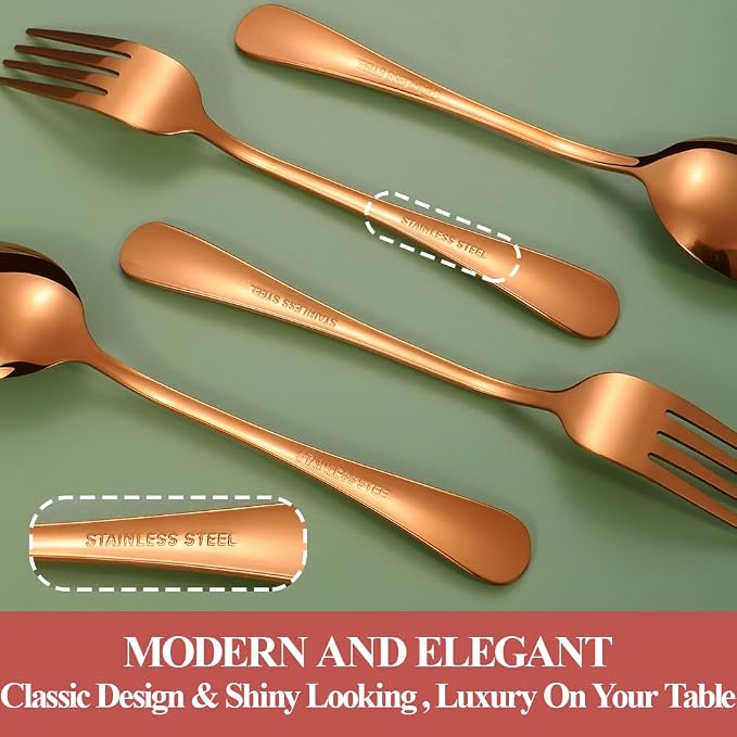 20 Pcs Rose Gold Silverware Set for 4, Food Grade Stainless Steel Flatware Set, Eating Utensils Sets Include Fork/Knife/Spoon, Reusable Cutlery Set for Home Kitchen, Dishwasher Safe, Round Edge