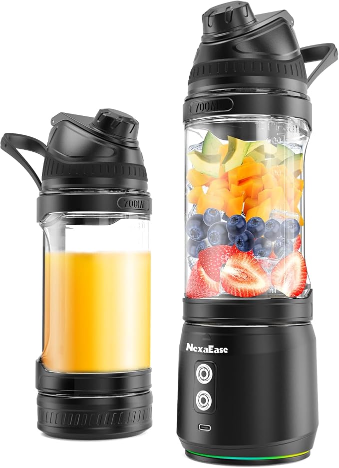 Portable Blender Personal Juicer for Shakes Smoothies with Travel Lid | 24 Oz Electric Protein Shaker Bottle, USB-C Rechargeable, Mini Small Cordless Blender Cup for Kitchen Travel Gym