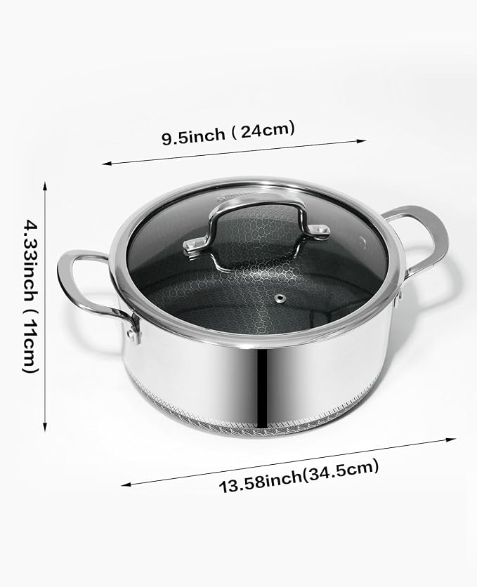 USELUCK Nonstick 5-QT Saucepan with Glass Lid,Stainless Steel Pot