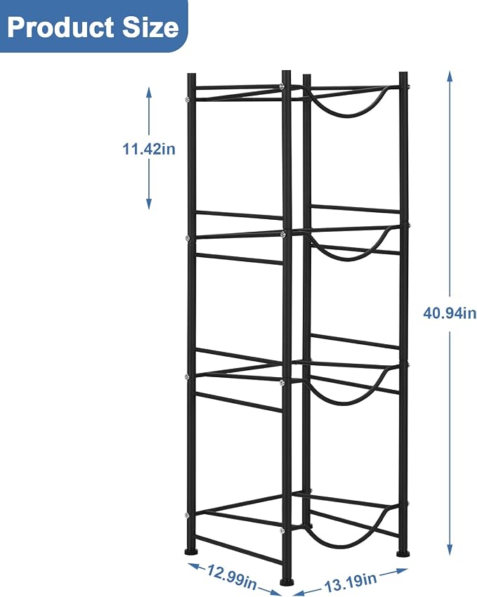 5 Gallon Water Bottle Jug Holder 4 Tier Heavy Duty Cooler Jug Storage Rack Detachable Bottle Organizer Shelf for Home, Kitchen, Office, Breakroom Space Save, Black