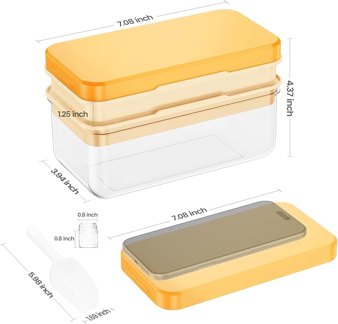 Ice Cube Tray with Lid and Bin, Easy Release 56 Cubes for Freezer | Food-grade BPA-free PP and ABS. Ice cubes for fruit, cocktails, iced coffee. Space-saving stackable with scoop