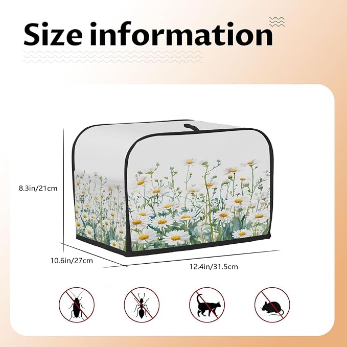 4 Slice Toaster Cover Watercolor Daisy Wildflower Toaster Covers Four Slice Wide Slot Waterproof and Dustproof Covers for Wide Slot Toasters and Small Appliances Kitchen Decor Gifts
