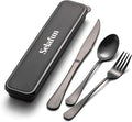 4-pieces Travel Set with Case Portable Silverware Utensils Set for work, Stainless Steel Reusable Flatware Set Cutlery Set for Camping Picnic Hiking Office (6.7inch, Matte Black)