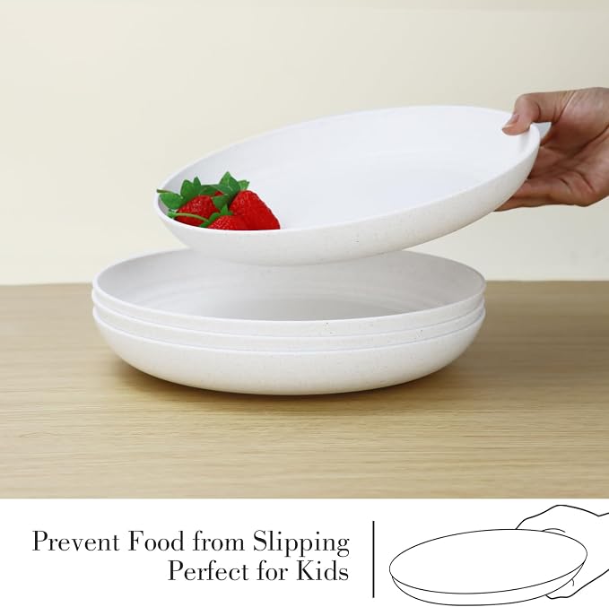 Premium Wheat Straw Dinnerware Set for 4 Unbreakable Plates Bowls and Cups Set 16 PCS Dishwasher & Microwave Safe Dishes Set for RV,Camping,Kitchen Essentials-White