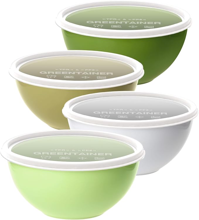 Greentainer 4-Piece Plastic Mixing Bowl Set with Lids for Kitchen, 67oz Lightweight Storage Bowls, Large Salad Bowls for Baking, Prepping, Cooking and Serving Food, Dishwasher & Microwave Safe