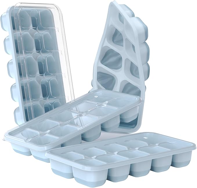 DOQAUS Ice Cube Tray with Lids, 4 Pack Silicone Ice Trays for Freezer | Silicone BPA & LFGB Safe, Easy Release for Kitchen, RV, Cocktail, Coffee, Soup & Food