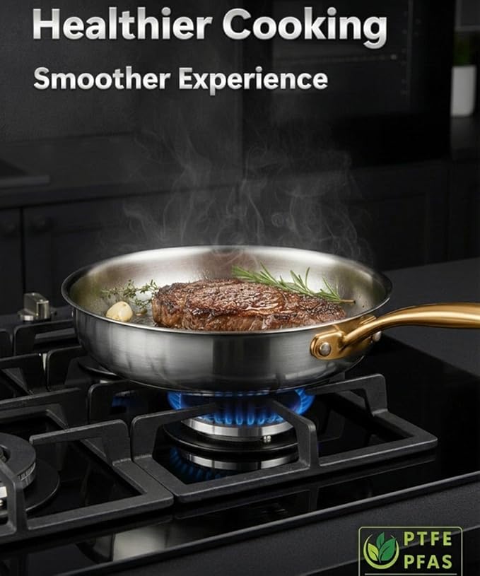 Titanium Pans for Cooking | 10" Pure Titanium Hammered Pro frying au gratin pan with Lid | Non-Toxic Skillet | PFAS/PFOA/PTFE Free Cookware | Dishwasher&Oven Safe