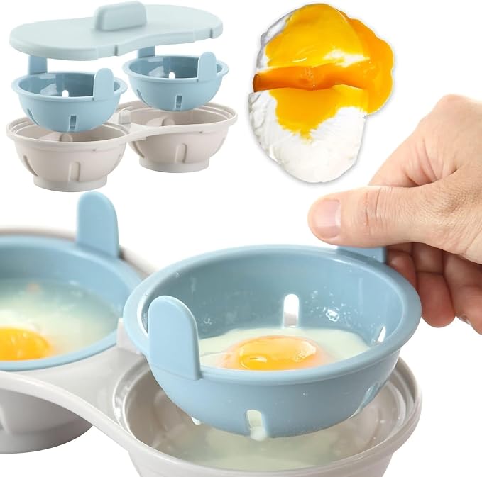 Microwave Egg Poacher, 2 Cavity Egg Cooker poached Egg Cup Egg Poacher Microwave Egg Cooker Egg Steamer for Kitchen Cooking Gadgets Blue