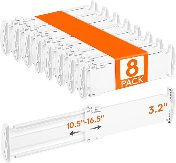 Lifewit 3.2" High Drawer Dividers for Clothes, Adjustable Drawer Organizers | 10.5"-16.5" Expandable Plastic Separator for Dresser, Kitchen, Cabinet, Closet, Nursery, Socks & Underwear Storage, 8 Pack