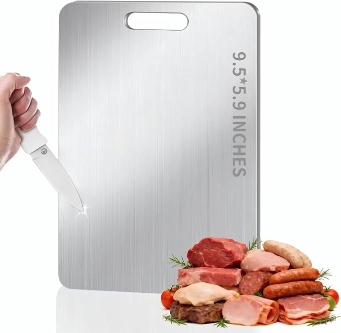 Titanium Cutting Board - 100% Pure Titanium Cutting Boards, Food-Grade, Non-Slip Surface, Dishwasher Safe, for Elegant Serving Tray for Kitchen, Charcuterie, Meat, Vegetables, Easy Clean, 9.5"x5.9"