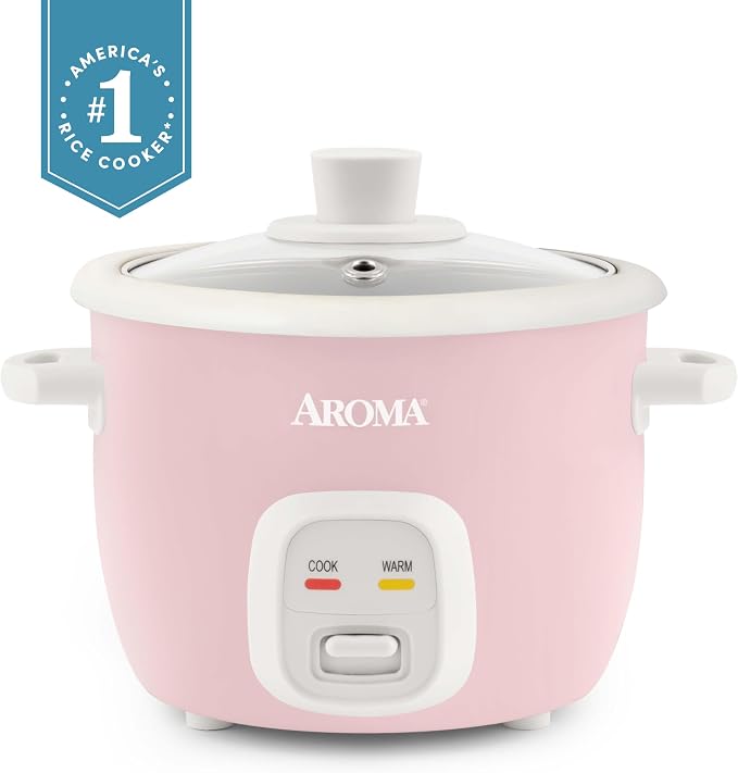 AROMA® Mini Rice Cooker, 2-Cup (Uncooked) / 4-Cup (Cooked), Grain Cooker, Soup Maker, Oatmeal Cooker, Auto Keep Warm, 1 Qt, Pink, ARC-302NGP