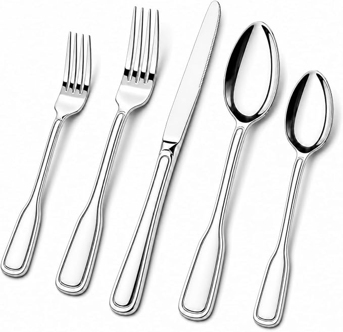 Silverware Set for 8, 40 Piece Utensils Stainless Steel Flatware Set | Boston Style Mirror Polished Spoons and Forks Set for Kitchen，Dishwasher Safe