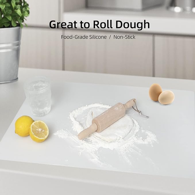 2 Pack Silicone Mats for Kitchen Counter, Treerit 23.62" x 15.75" Thick Large Silicone Mat, Nonskid Heat Resistant Countertop Protector, Easy to Clean, White Translucent