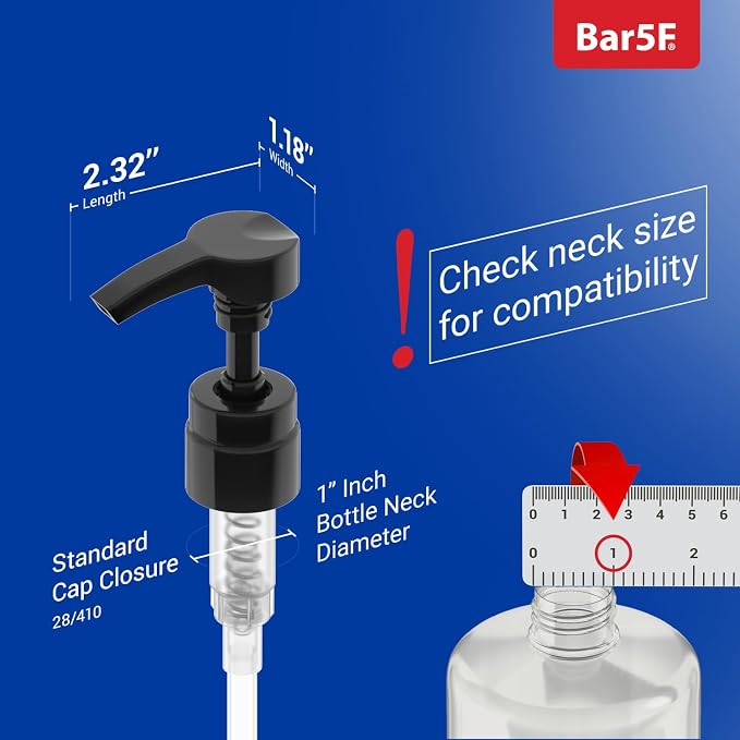 Bar5F Pumps for Shampoo and Conditioner Bottles, Salon-Brand Liters, 2 Pack | Professional-standard durability for salon-brand 1 L/33.8 oz bottles, 28/410 finish, 1-inch neck and 1.1-inch cap diameter