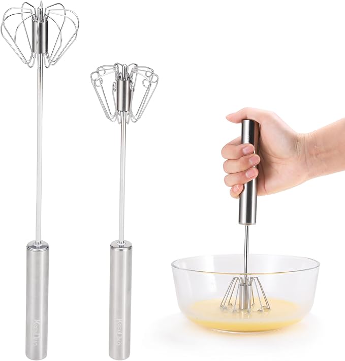 SUS304 Stainless Steel Whisk & Beater Set - Manual & Automatic Handheld Easy Semi-Auto Mixer for Cooking - 12 & 14inch Frother Spinner, Mixer & Stirrer for Eggs, Hand, and Milk