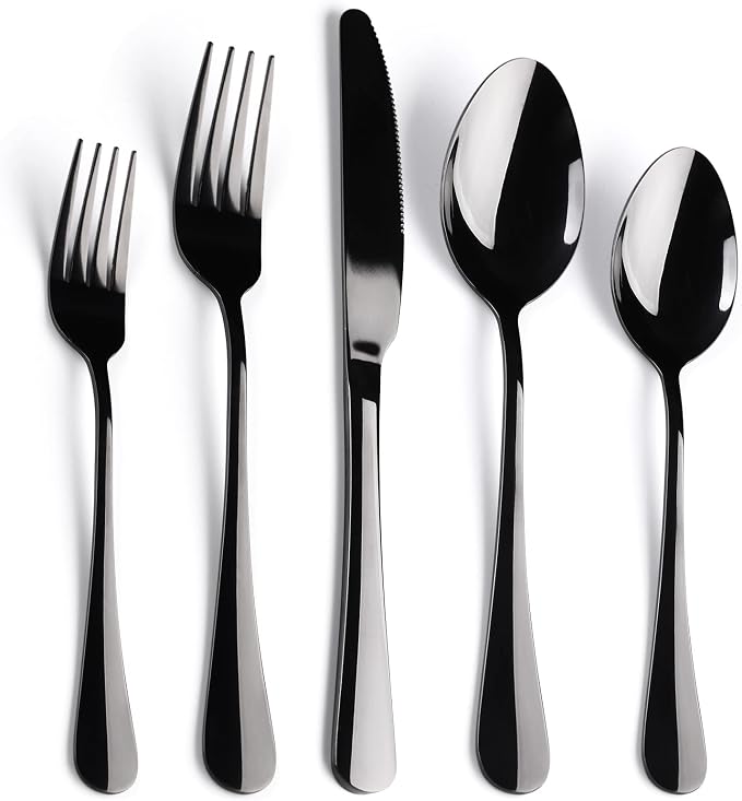 Black Flatware Set for 8,40-Piece Silverware Set for 8, SANLUNS Utensil Sets Tableware Cutlery, Mirror Polished, Dishwasher Safe